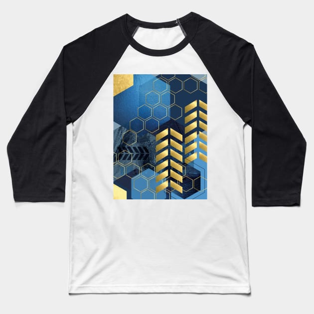 Geometric Blue Baseball T-Shirt by UrbanEpiphany